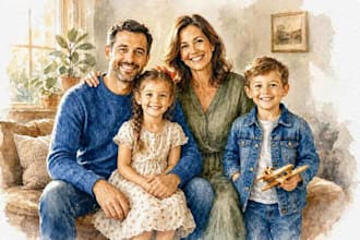 paint amazing family portrait in watercolor