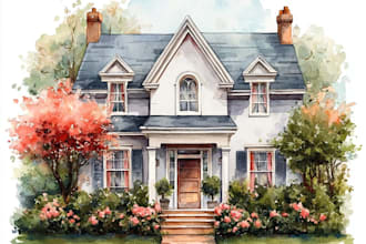create digital watercolor house and building illustrations