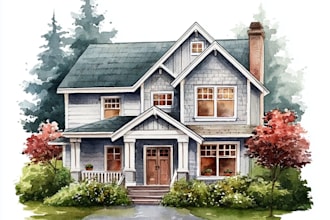 draw a custom watercolor home, house illustration