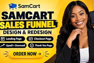 design samcart sales funnel landing page checkout upsell downsell and thank page