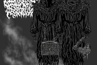 draw a detailed gothic line art and dark illustration