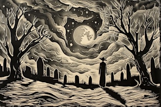 draw high quality illustration in linocut style