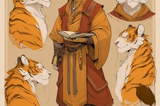 draw a custom furry character art and anthro reference sheet