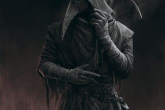draw dotwork detailed dark art, metal, horror illustration