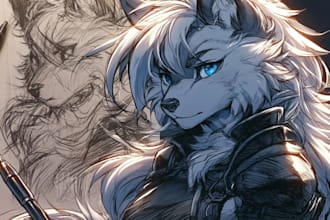 draw custom furry character art and anthro reference sheets