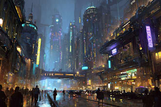 create a cinematic sci fi city concept art with futuristic environments