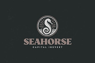 create seahorse, ocean, marine, nautical, fish, mascot logo