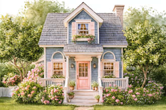 create soft watercolor family home portrait illustration