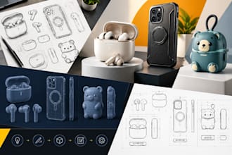 do product design for earbud cases, phone cases toy product, product enclosures