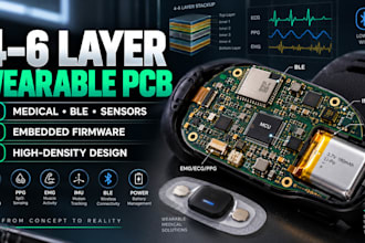 design 4 to 6 layer wearable medical pcb, ble, sensors and embedded firmware