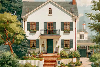 digital watercolor house illustration