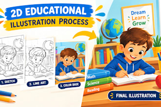 illustrate 2d educational children books, textbooks and learning material