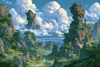 make amazing fantasy landscape illustration