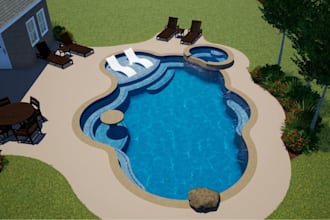 do a realistic 3d pool, backyard design using structural studio