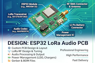 design esp32 lora audio pcb, rf antenna and power management