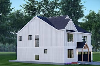 renovate modern farmhouse exterior, 2 story elevation, 3d ranch house rendering