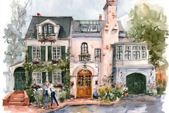 draw landscape drawing with watercolor home illustration