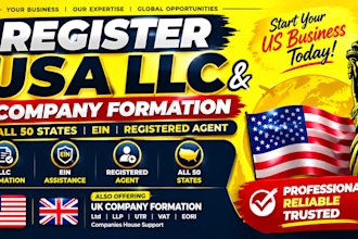 register US llc in all 50 states, ein, registered agent and company setup