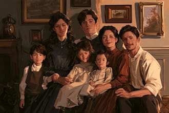 draw a realistic family or group portrait from a photo