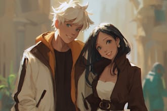 design a romantic couple in anime style