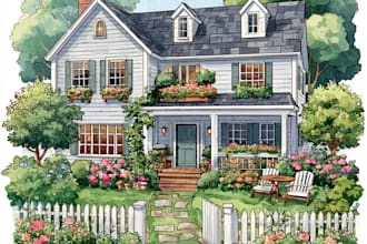create home into watercolor painting