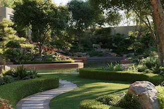 design landscape, terrace, backyard, pool, and patio