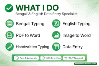 do fast bengali and english typing and data entry