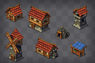 do 2d game environment, tileset, tilemap, background assets, pixel game ui art