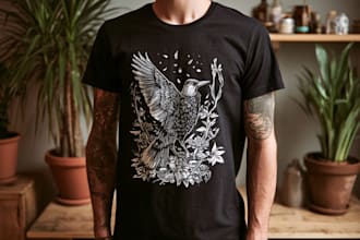 create animal linocut tshirt design for brands