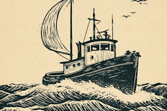 draw a vintage art illustration with linocut style