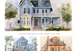 create a detailed watercolor architectural illustration of your building