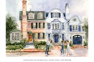 paint vintage watercolor illustrations of historic houses and cottages