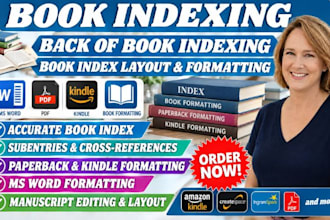 do book indexing, back of book indexing, book index layout and book formatting