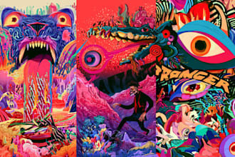 draw unique pop art, fantasy, psychedelic illustration