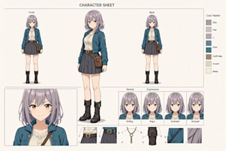 draw anime art character sheet or reference sheet design