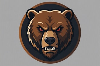 design a powerful angry bear head mascot logo for your brand