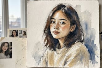 draw a watercolor portrait, sketch from photos