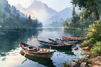 illustrate a watercolor landscape illustration