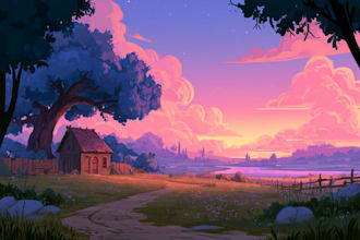 draw anime background, 2d environment, landscape