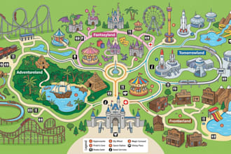 design a vector hiking trail map, out door park layout, route guide