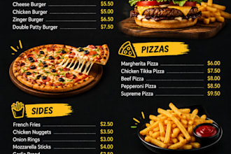 design a modern restaurant menu