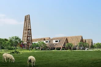 rurban countryside community,3d site layout,hybrid living space,property archviz