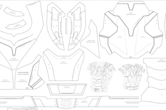 design cosplay sewing pattern, eva foam armor templates, helmet, props, pepakura