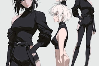 custom character sheet or reference sheet design in anime