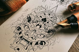 draw traditional or neo traditional tattoo style design