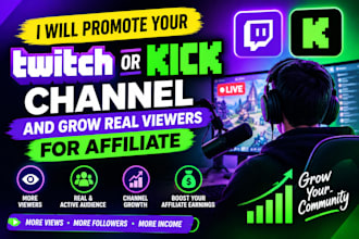 promote your twitch or kick channel and grow real viewers for affliate