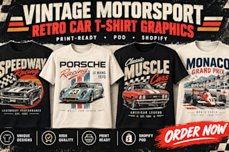 create pod vintage motorsport typography retro car tshirt graphic shopify pod