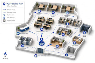 create custom wayfinding maps, site plans, floor maps and office navigation maps