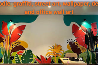 design custom restaurant, cafe, business mural wall art, street art, doodle art