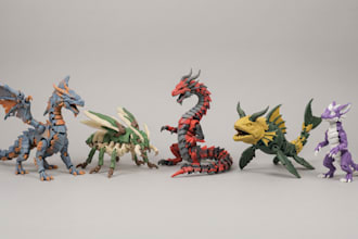 create 3d articulated dragon animal fantasy creature models stl for 3d printing
